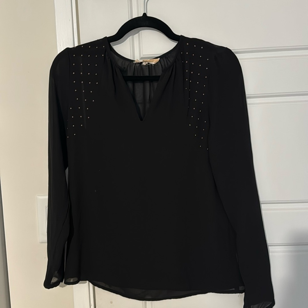Lost April black blouse with bead detail
